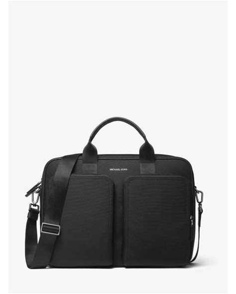 michael kors black men's slim nylon zip closure briefcase|Kent Nylon Briefcase .